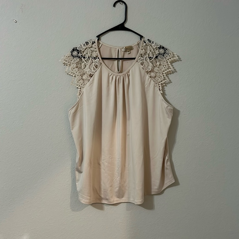 LAVISH Light Pink blouse,lace sleeves, used, Size:3x